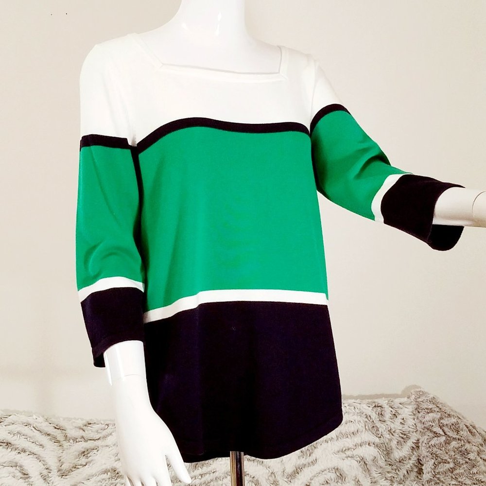 Jeanne Pierre Striped Square Neck Sweater Top NWT